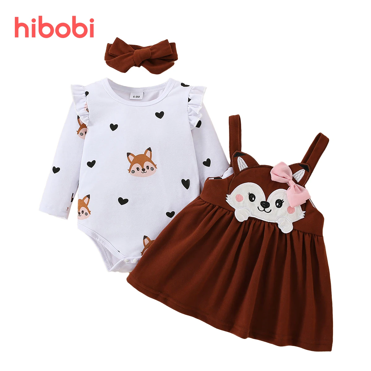 

hibobi 2pcs Baby Girl Long Fly Sleeve Romper & Solid Bowknot Decor Strap Dress for Newborn Baby Girl Clothes Valentine's Day