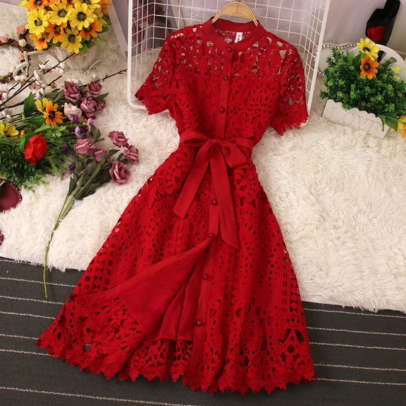 

Женское винтажное Деловое платье, элегантное ажурное платье миди с коротким рукавом, на шнуровке, роскошное летнее платье Y2k