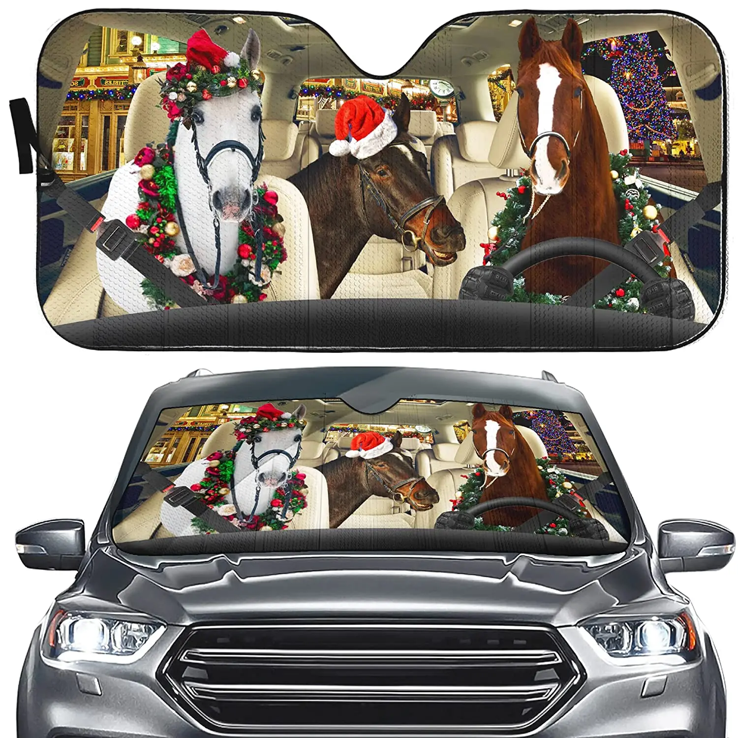 

YOSA Рождественский солнцезащитный козырек на лобовое стекло для автомобиля, солнцезащитный козырек на лобовое стекло для белой лошади, Заба...