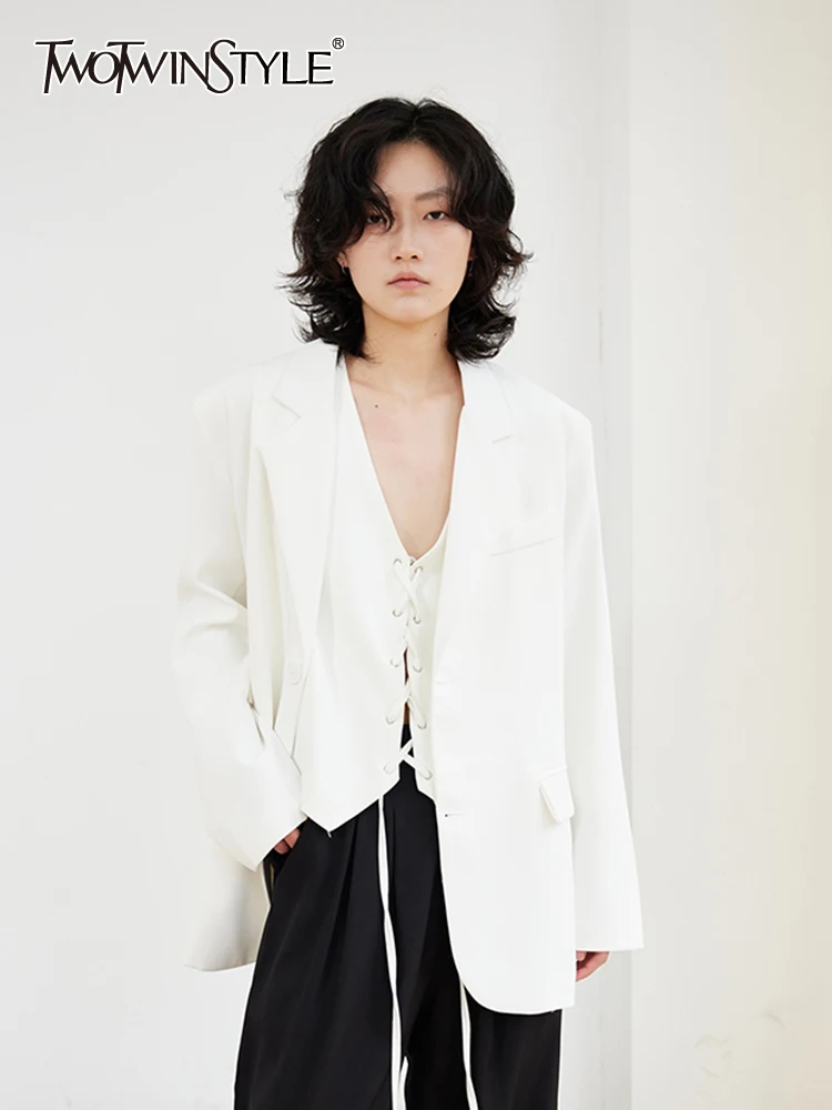 TWOTWINSTYLE Solid Sets For Women Notched Long Sleeve Top Sleeveless Crisscross Drawstring Vest Chic Two Piece Set Female Style
TWOTWINSTYLE Solid Sets For Women Notched Long Sleeve Top Sleeveless Crisscross Drawstring Vest Chic Two Piece Set Female Style