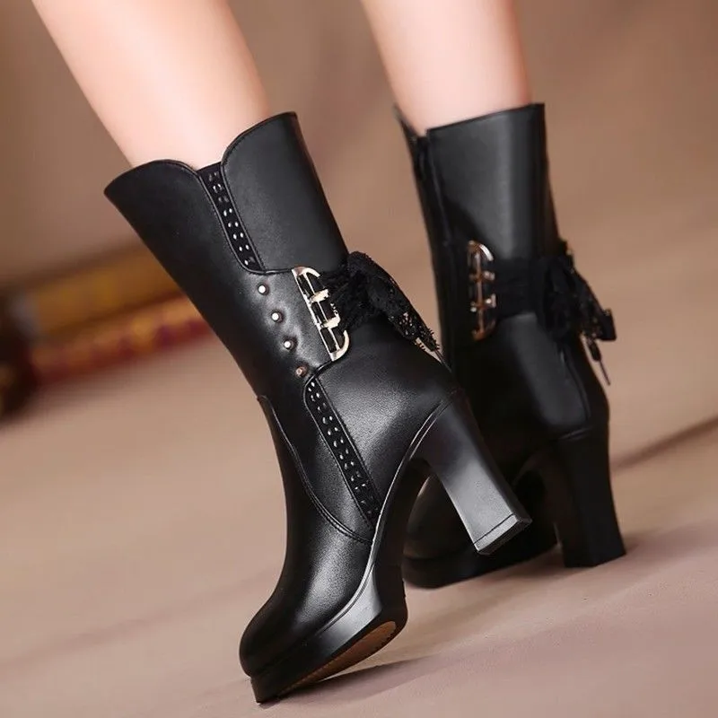 2021 Autumn Winter High Boots Cotton Shoes Fashion Black Rivet Women Thick Heel Platform Plus Velvet Mid Calf Riding Long Boots
2021 Autumn Winter High Boots Cotton Shoes Fashion Black Rivet Women Thick Heel Platform Plus Velvet Mid Calf Riding Long Boots