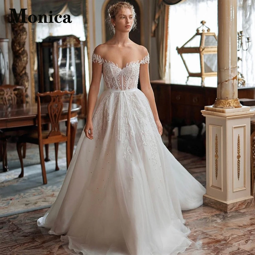 

MONICA Backless Sweetheart Charming Off The Shoulder Beadings Wedding Dresses 2023 Bride Vestidos De Novia Made To Order A-Line