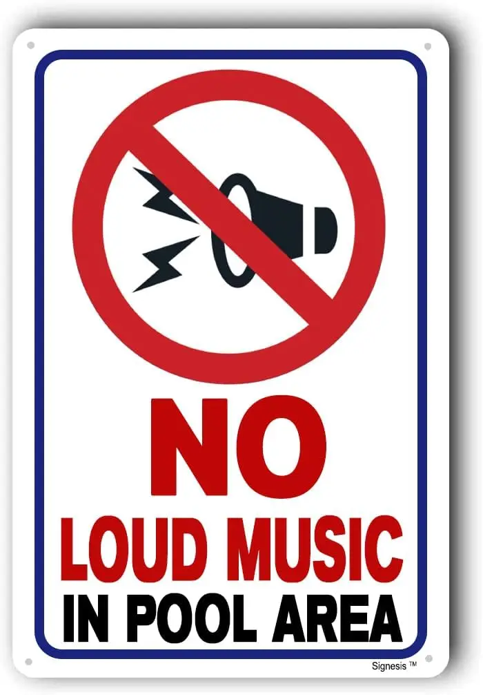 Правила бассейна Sgn No Loud Musc Sgns для Décor n Pool re 12 "X16" Metl lumnu