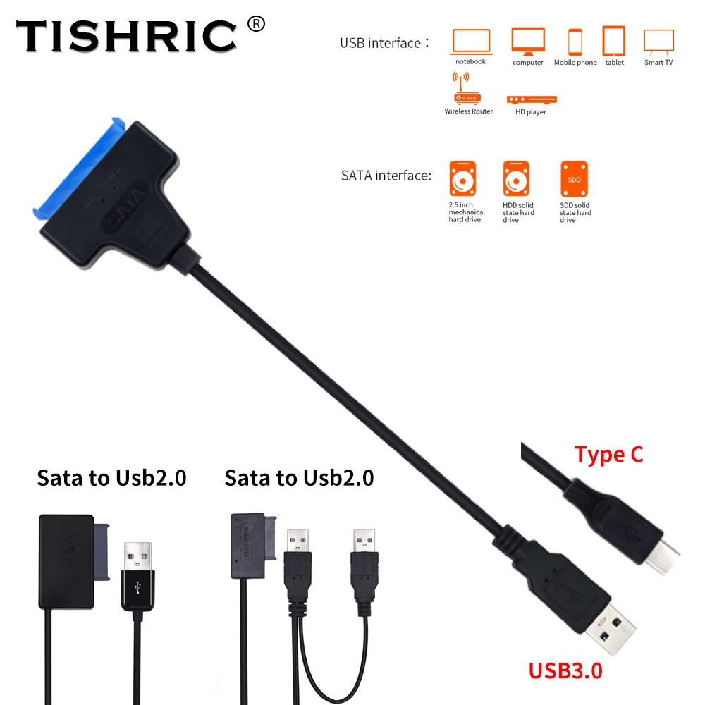 TISHRIC Sata To Usb 3.0 2.0 Type C Adapter Sata Usb Cable Support 2.5 External Hard Drive HDD SSD SATA 13Pin 22Pin UP To 6 Gbps
TISHRIC Sata To Usb 3.0 2.0 Type C Adapter Sata Usb Cable Support 2.5 External Hard Drive HDD SSD SATA 13Pin 22Pin UP To 6 Gbps