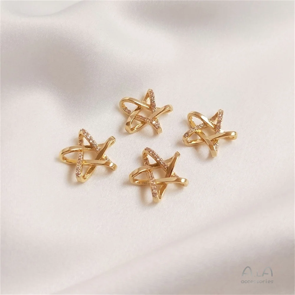 

14K package real gold micro-set zirconia three-dimensional pentagram pendant accessories diy star jewelry collarbone chain charm