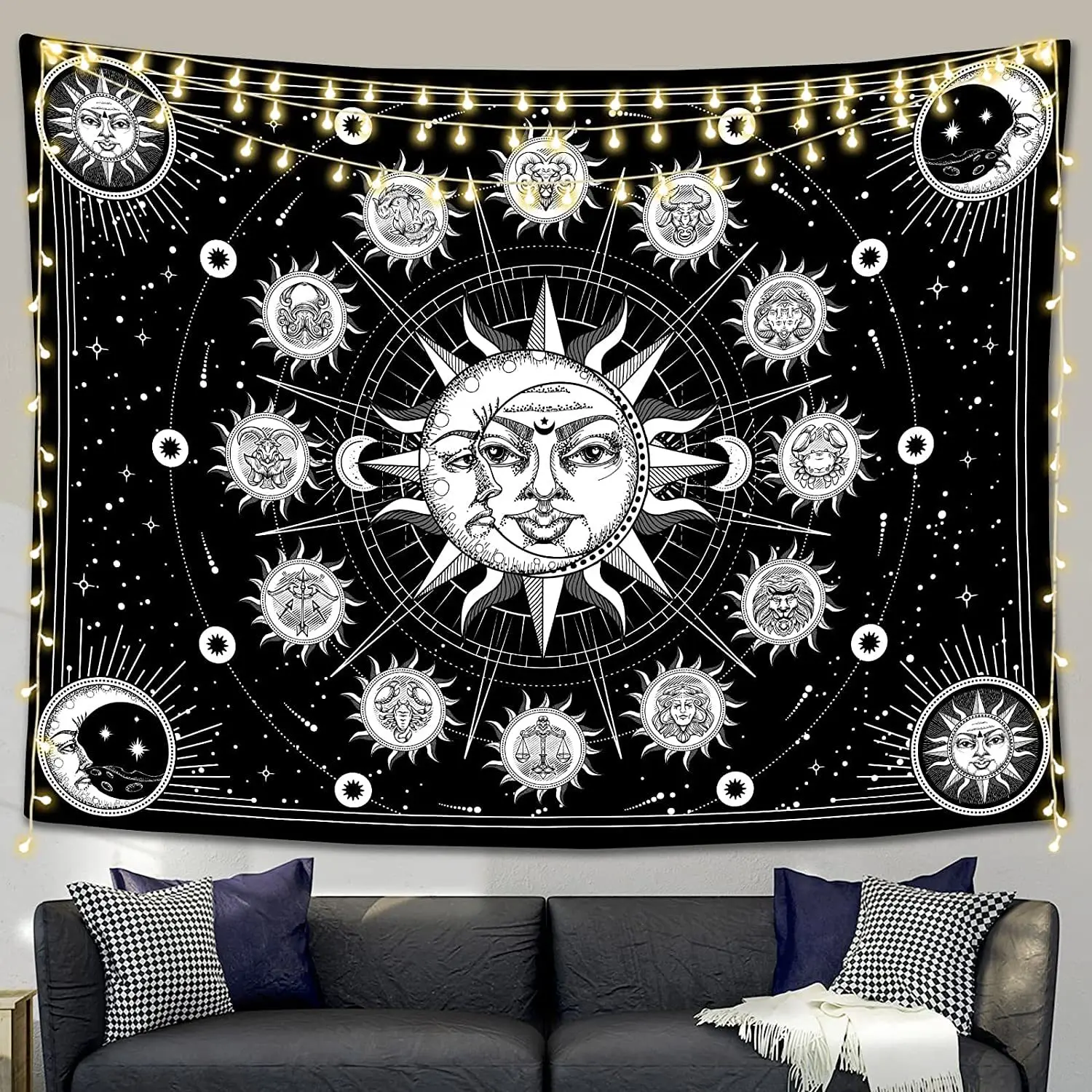 Sun Moon Tapestry Wall Hanging White Black Tarot Divine Boho Artistic Tapestry Small Size Room Wall Decor Wall Witch Tapestry
Sun Moon Tapestry Wall Hanging White Black Tarot Divine Boho Artistic Tapestry Small Size Room Wall Decor Wall Witch Tapestry