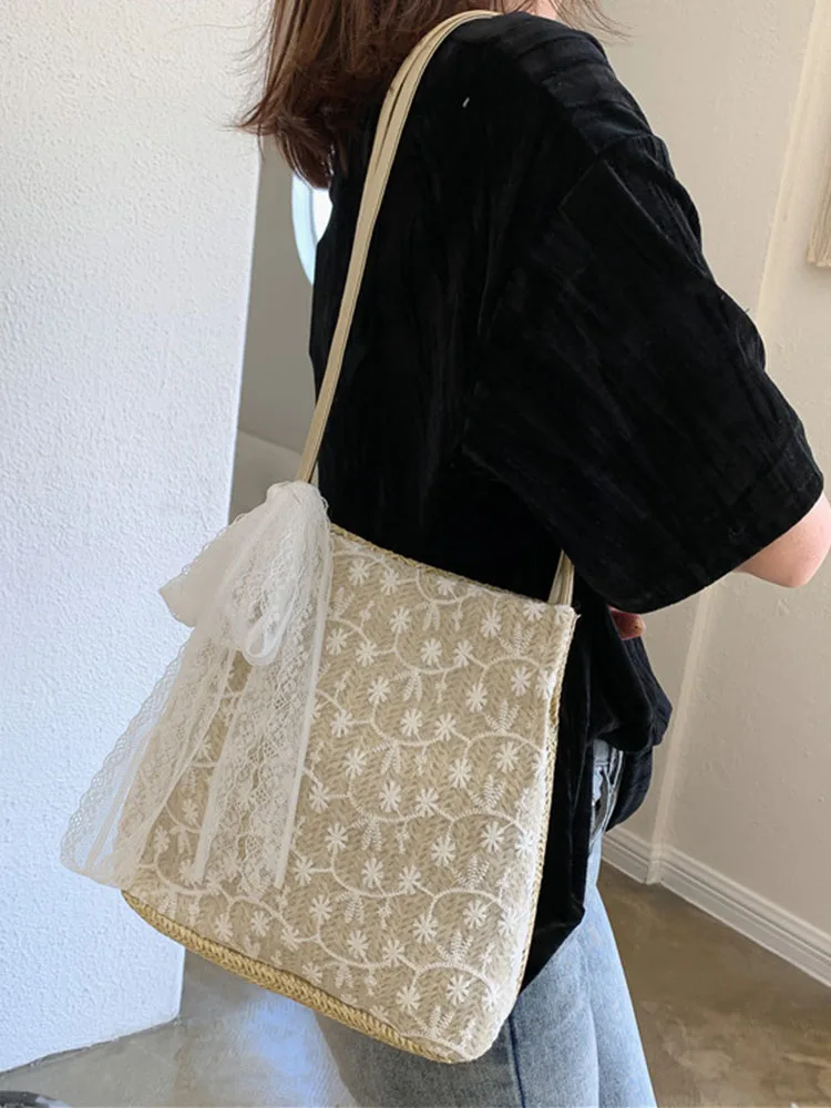 Straw Bag Weave Shoulder Bag for Women Tote Summer Lace Bow Large Capacity Fashion Women's Handbags Shopper Laies Totes Beach
Straw Bag Weave Shoulder Bag for Women Tote Summer Lace Bow Large Capacity Fashion Women's Handbags Shopper Laies Totes Beach