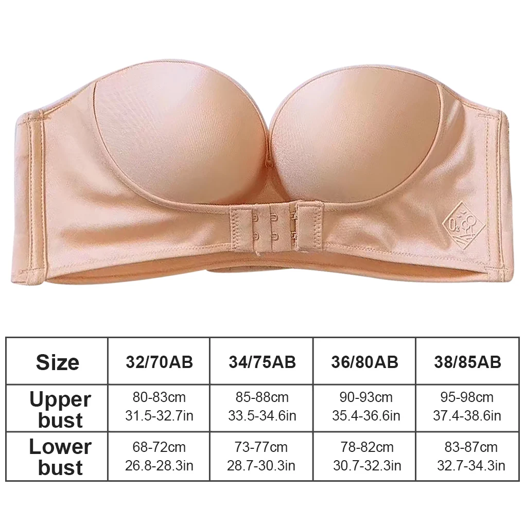 Strapless Bra Invisible Non-slip Sexy Front Buckle Underwear for Wedding Dress Party, Black, 32/70AB 
Strapless Bra Invisible Non-slip Sexy Front Buckle Underwear for Wedding Dress Party, Black, 32/70AB