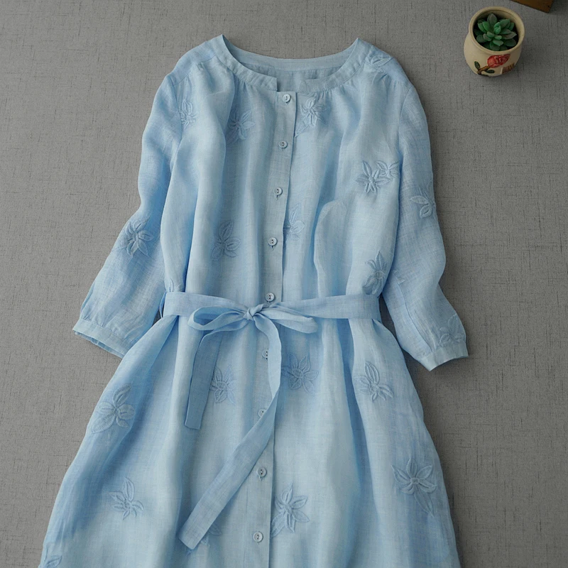 Summer Autumn Women Loose Floral Embroidery Comfortable Natural Breathable Water Washed Thin Ramie Shirt Dresses W/h Blet
Summer Autumn Women Loose Floral Embroidery Comfortable Natural Breathable Water Washed Thin Ramie Shirt Dresses W/h Blet