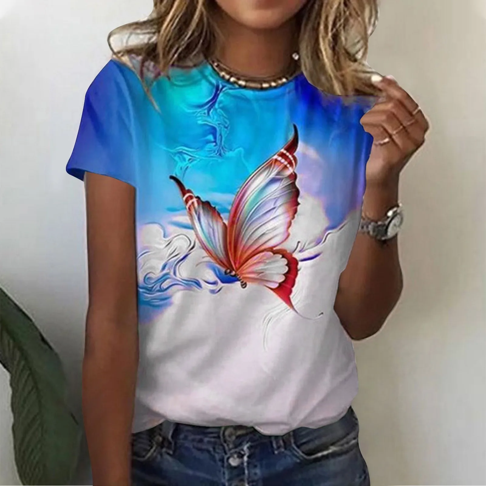2022 New Women's Short Sleeve 3D Printed Round Neck Butterfly Printed T-Shirt Casual Summer Top Breathable Women's T-Shirt 
2022 New Women's Short Sleeve 3D Printed Round Neck Butterfly Printed T-Shirt Casual Summer Top Breathable Women's T-Shirt