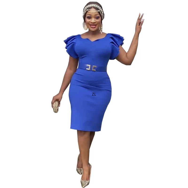 Elegant Fashion Bodycon Dress for Women Sweetheart Neck Short Ruffles Sleeve Mid-calf with Belt Office Lady Work Wear Gowns New
Elegant Fashion Bodycon Dress for Women Sweetheart Neck Short Ruffles Sleeve Mid-calf with Belt Office Lady Work Wear Gowns New
