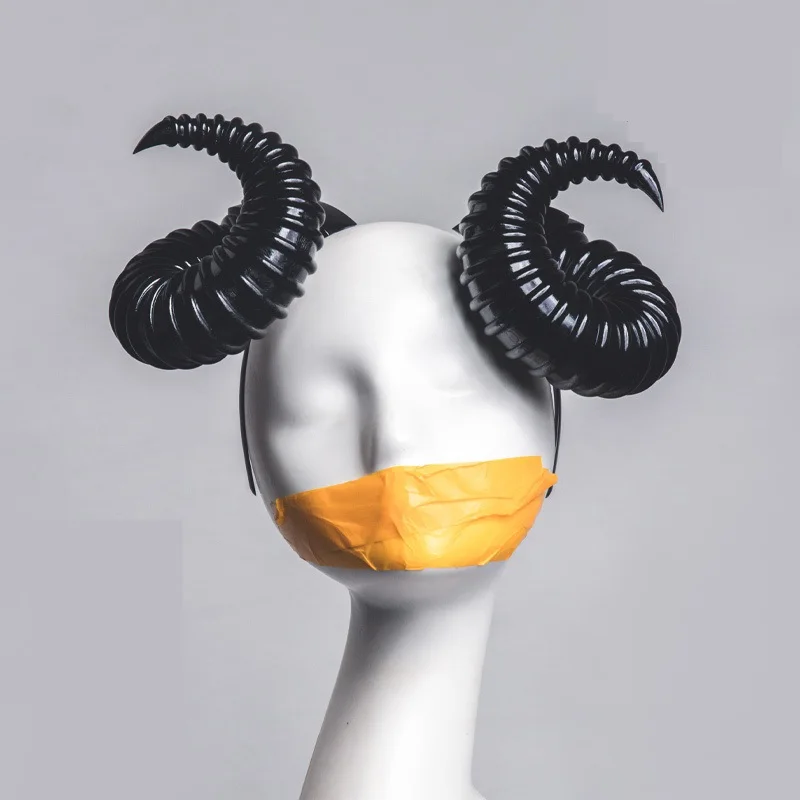 

Gothic Steampunk Evil Horns Headband Large Argali Wild Sheep Horns Cosplay Halloween Ghost Headwear Photo Props Lolita Headdress