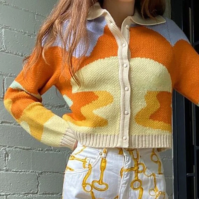 Women Autumn Vintage French Style Sunshine Print Short Knitted Sweater Chic Lady Fashion Single Breasted Loose Cardigans Femme
Women Autumn Vintage French Style Sunshine Print Short Knitted Sweater Chic Lady Fashion Single Breasted Loose Cardigans Femme