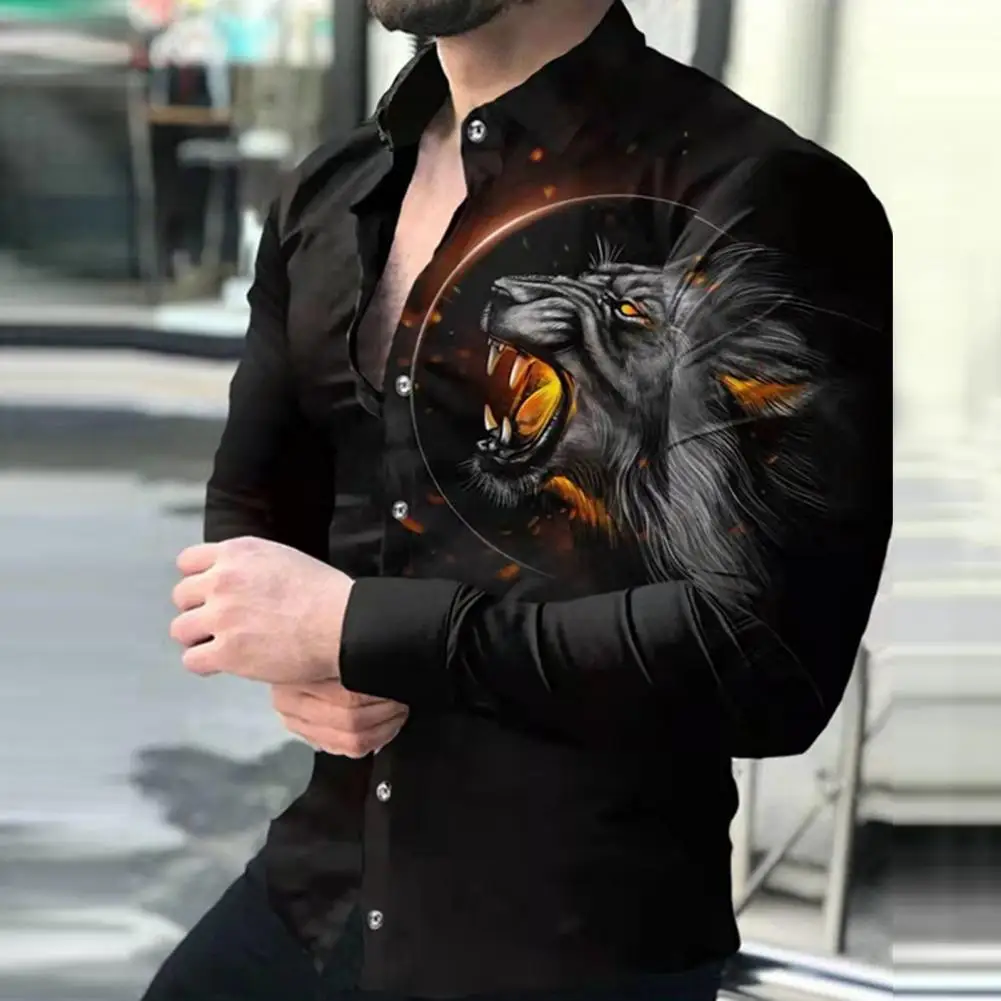 Black Male Lion Men Shirt Turn-Down Collar Long Sleeve Button Cuffs Luxury Printed Shirt Single-Breasted Cardigan Shirtschemise 
Black Male Lion Men Shirt Turn-Down Collar Long Sleeve Button Cuffs Luxury Printed Shirt Single-Breasted Cardigan Shirtschemise