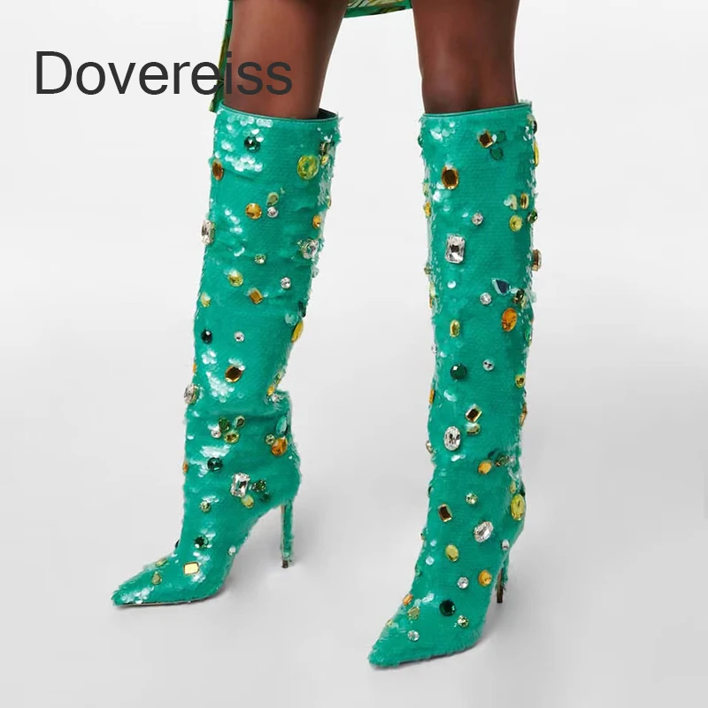 Dovereiss 2022 Fashion Slip On Clear Heels Green Bling Knee High Boots Winter New Stilettos Heels Pointed Toe Big Size 41 42 43
Dovereiss 2022 Fashion Slip On Clear Heels Green Bling Knee High Boots Winter New Stilettos Heels Pointed Toe Big Size 41 42 43