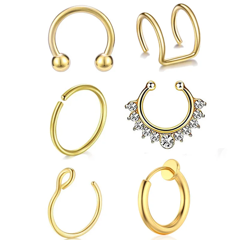 6PCS Gold Black Color Surgical Steel Small Nose Rings Body Clips Hoop For Women Men Cartilage Piercing Jewelry
6PCS Gold Black Color Surgical Steel Small Nose Rings Body Clips Hoop For Women Men Cartilage Piercing Jewelry