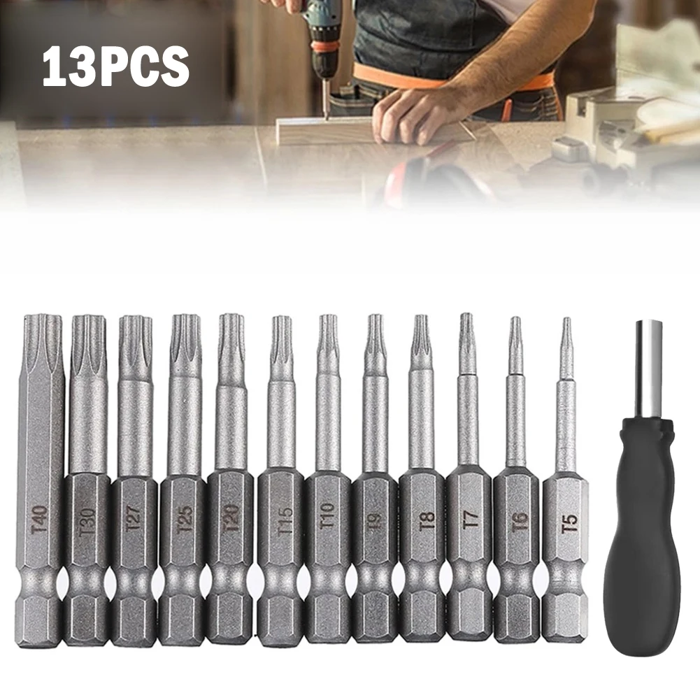 13pcs Security Bit Set Extension Bit Holder Tamper Star Screwdriver Bits Set 50mm T5-T40 Alloy Steel Torx Screwdriver Bit
13pcs Security Bit Set Extension Bit Holder Tamper Star Screwdriver Bits Set 50mm T5-T40 Alloy Steel Torx Screwdriver Bit