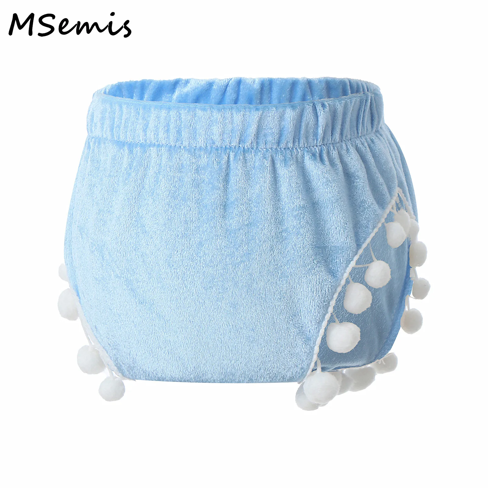 

Baby Girls Cute Fluffy Ball Shorts Velvet Bloomers Diaper Cover Toddlers White Mini Balls Trim Elastic Waistband Shorts