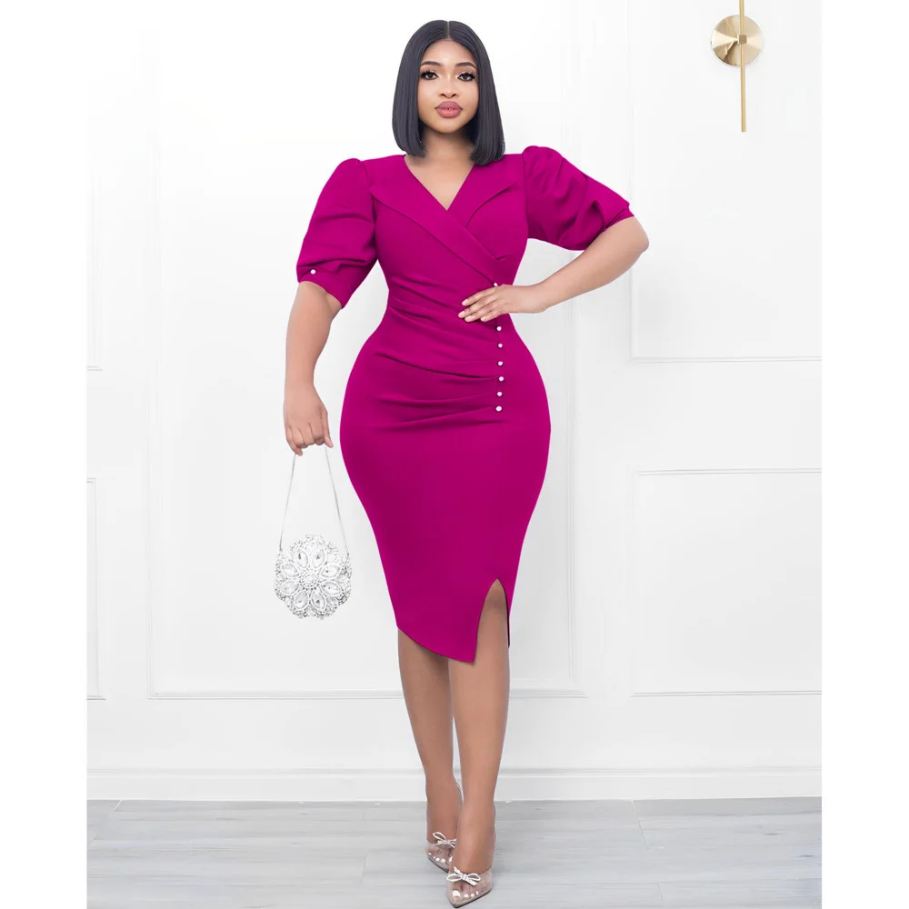 Women's Dress African Fashion Spring Autumn Elegant Female Suit Collar Package Hip Short Sleeve Ruched Wrap Pencil Midi Dresses
Women's Dress African Fashion Spring Autumn Elegant Female Suit Collar Package Hip Short Sleeve Ruched Wrap Pencil Midi Dresses