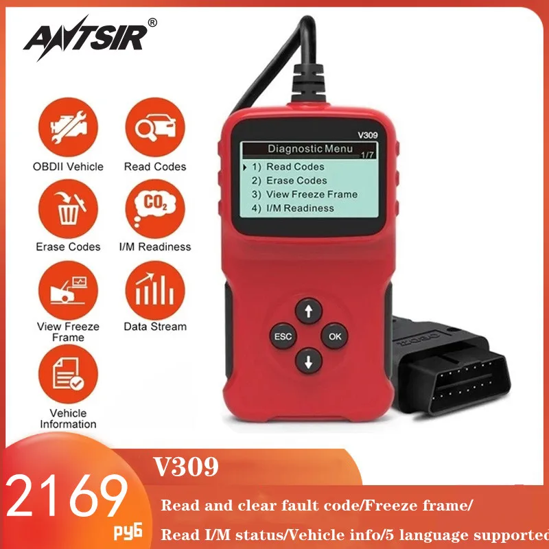 New Upgrade OBD2 V309 Vehicles Code Reader Automotive Erase/Reset Fault Codes Diagnostic Scanner Code Reader Scanner
New Upgrade OBD2 V309 Vehicles Code Reader Automotive Erase/Reset Fault Codes Diagnostic Scanner Code Reader Scanner