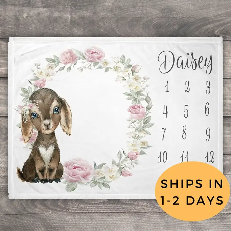 Personalized Goat Milestone Blanket, Floral Milestone Blanket, Customized Milestone Blanket, Pink Rose Goat Nursery, Goat Baby S
Personalized Goat Milestone Blanket, Floral Milestone Blanket, Customized Milestone Blanket, Pink Rose Goat Nursery, Goat Baby S