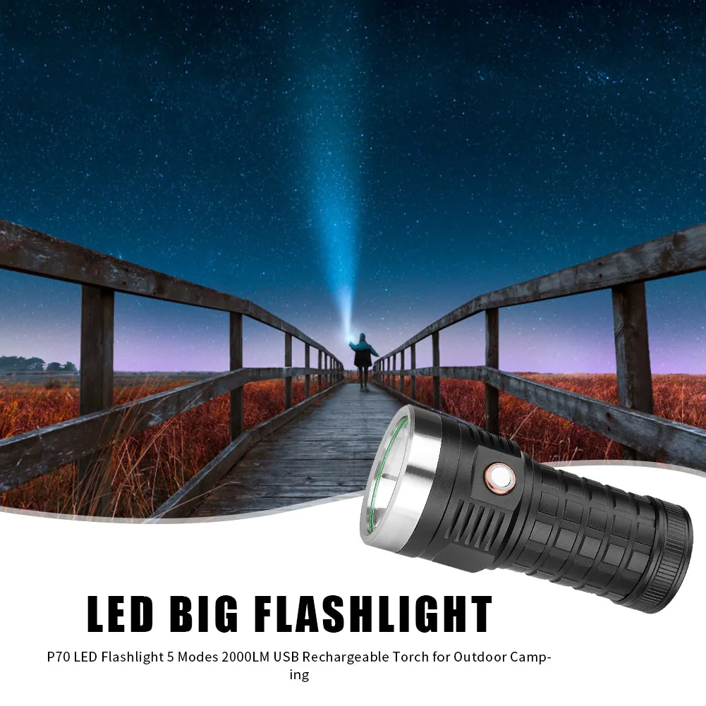 USB Rechargeable P70 LED Electric Torches 5 Modes 2000LM Flashlights Portable Waterproof Torch for Outdoor Nocturnal Travel
USB Rechargeable P70 LED Electric Torches 5 Modes 2000LM Flashlights Portable Waterproof Torch for Outdoor Nocturnal Travel