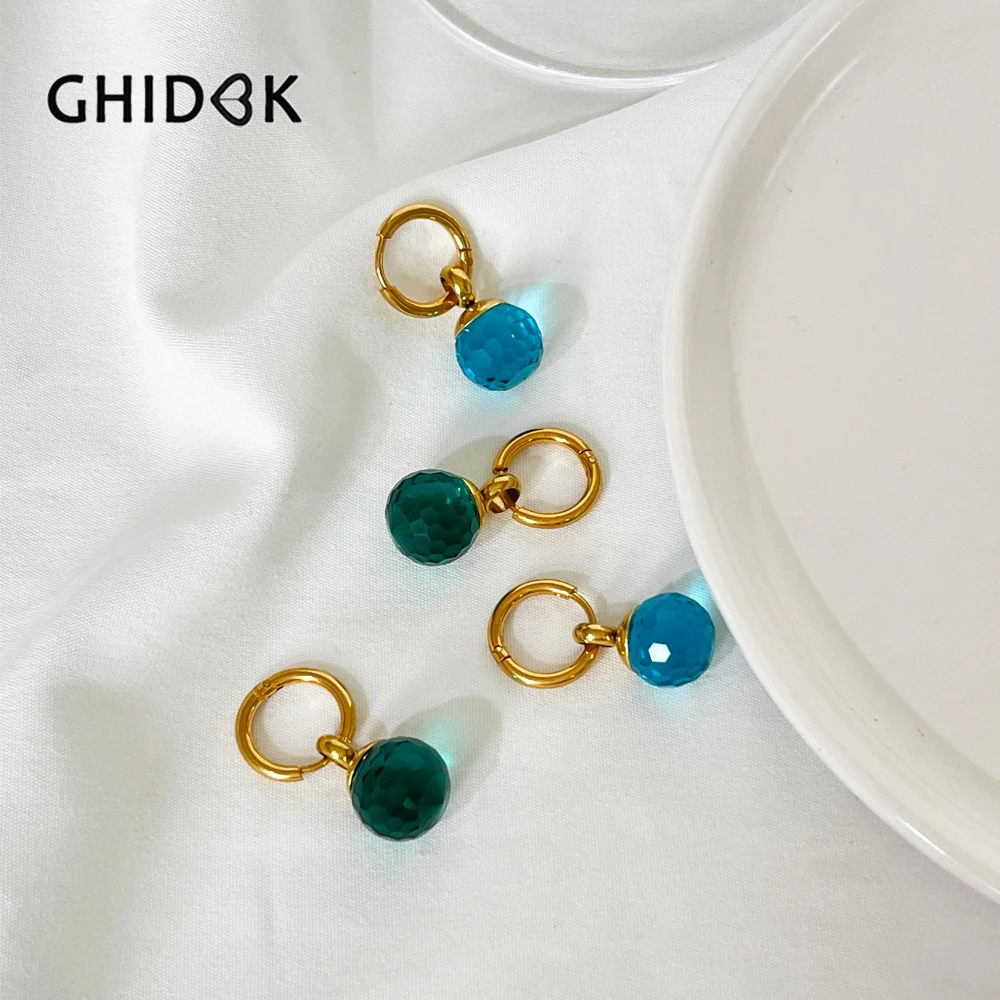 GHIDBK Blue Green Glass Crystal Ball Charms Stainless Steel Hoop Huggie Earrings for Women Dainty Gold Plated Dangle Earring
GHIDBK Blue Green Glass Crystal Ball Charms Stainless Steel Hoop Huggie Earrings for Women Dainty Gold Plated Dangle Earring