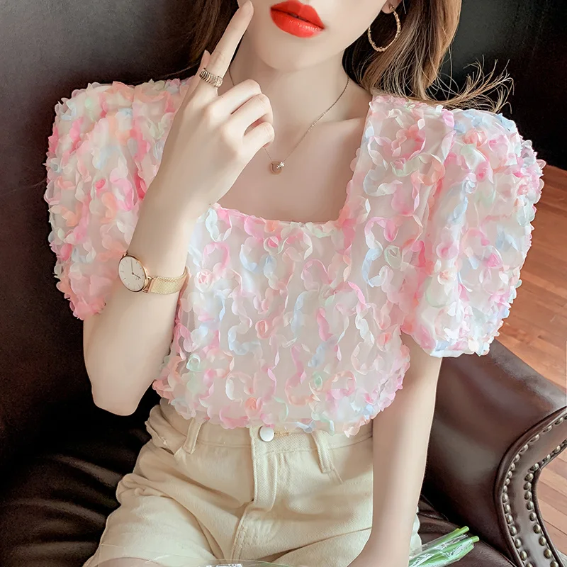 flower blouse 2022 summer new design flower puff sleeve western style tops square collar petal flower shirt female
flower blouse 2022 summer new design flower puff sleeve western style tops square collar petal flower shirt female