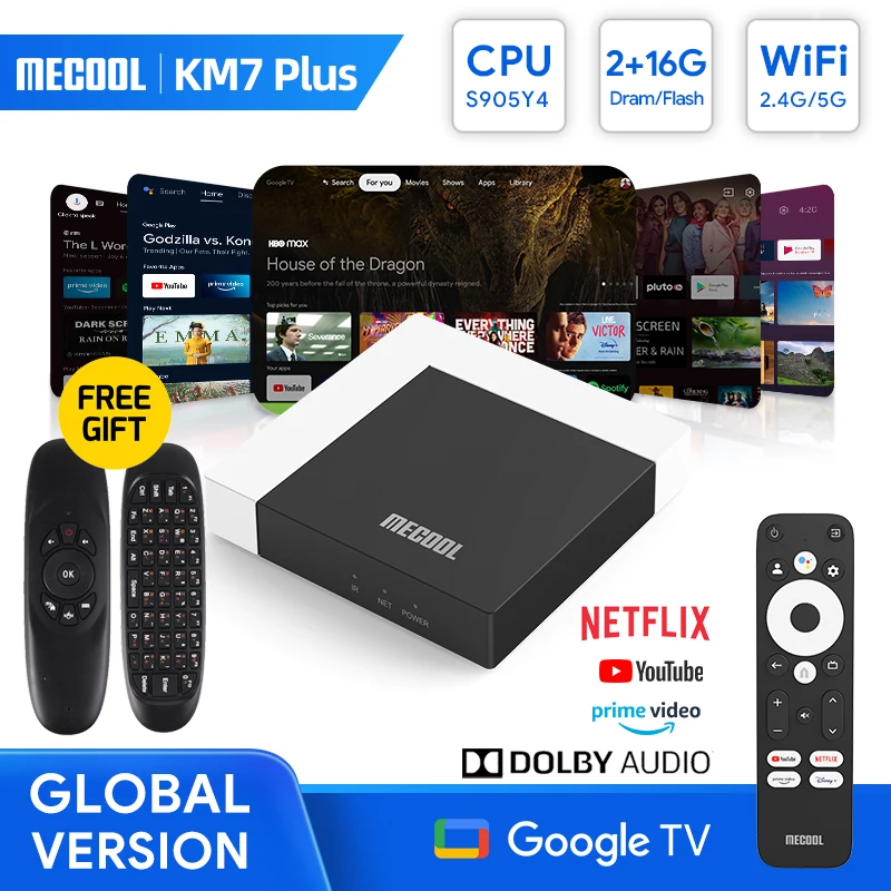 

MECOOL KM7 Plus TV Box Android 11 Netflix 4k Google TV 2GB DDR4 16GB ROM 100M LAN Internet S905Y4 Home Media Player Set Top Box