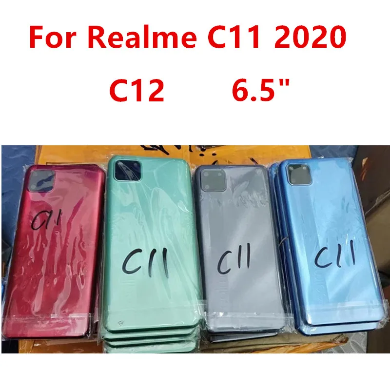 

Корпус для Realme C11 C12 2020 2021 RMX2185 RMX2189, пластиковая крышка аккумулятора, ремонт, Замена задней двери телефона, задняя фотография + логотип