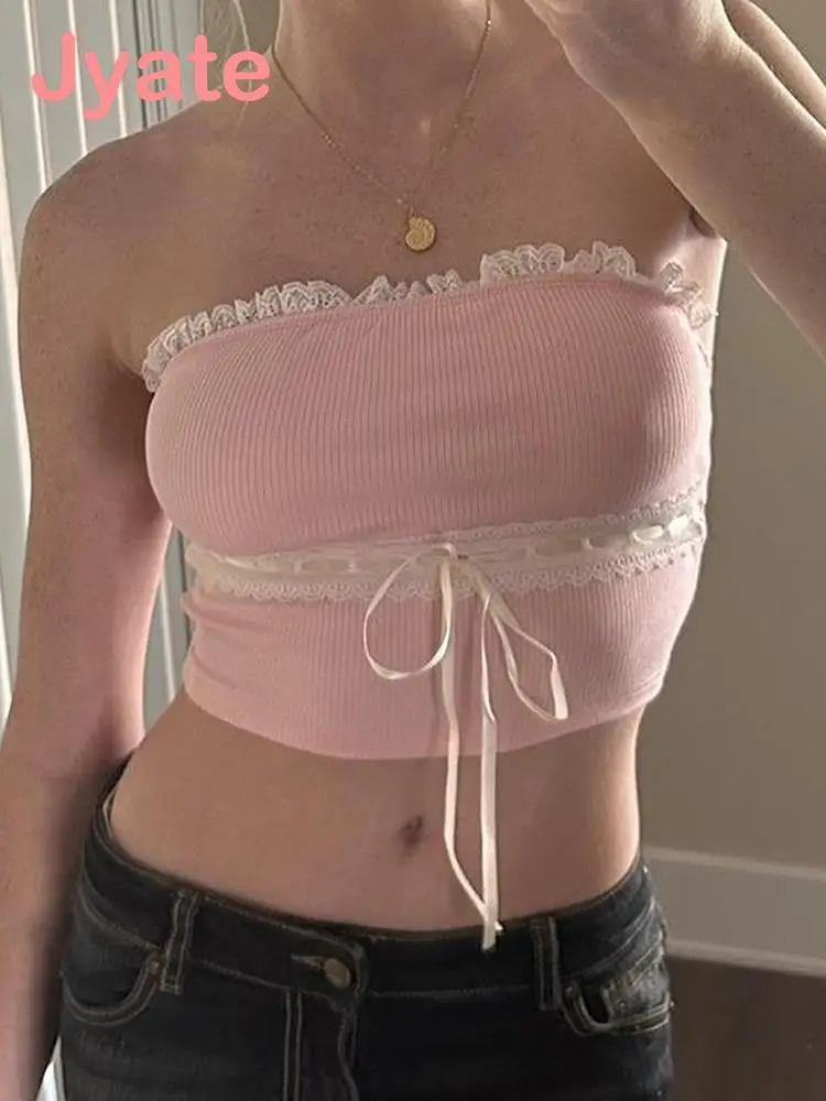 Jyate Lace Patchwork Drawstring Tube Tops Bow Aesthetic Off Shoulder Slim Sweet Tops Female Cute Fairycore Harajuku Korean Camis
Jyate Lace Patchwork Drawstring Tube Tops Bow Aesthetic Off Shoulder Slim Sweet Tops Female Cute Fairycore Harajuku Korean Camis