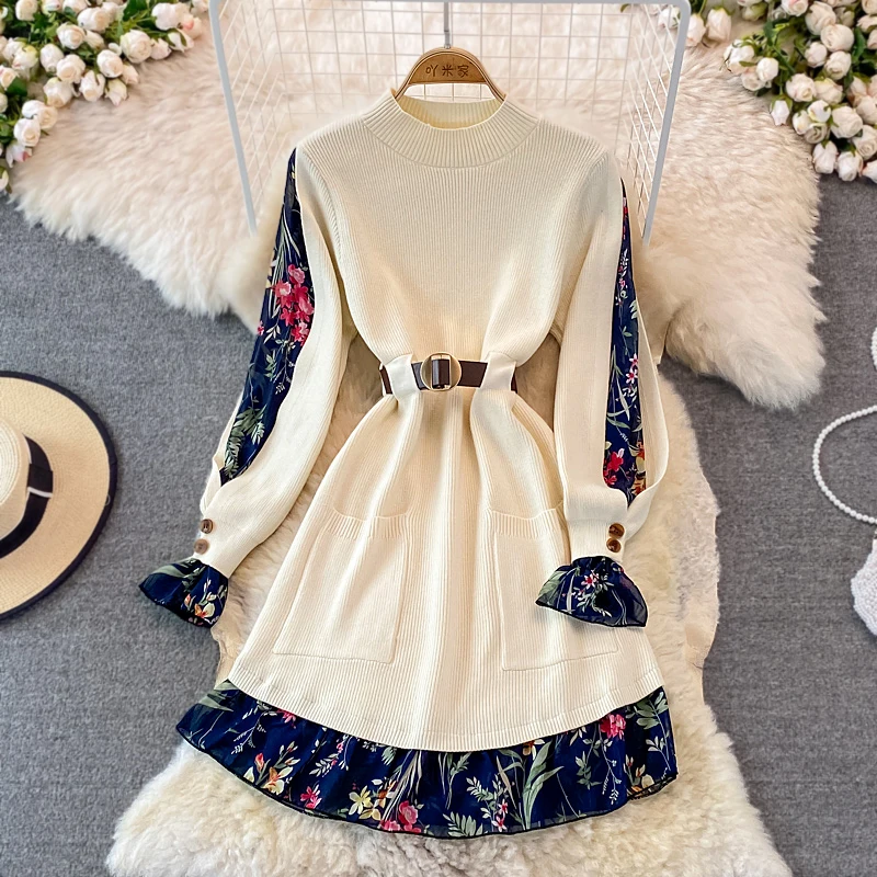 YIZZHOY Spring Autumn Women Fashion Printed Chiffon Stitched Stand Collar Knit Dress Female Long sleeve Fashion Casual Dresses
YIZZHOY Spring Autumn Women Fashion Printed Chiffon Stitched Stand Collar Knit Dress Female Long sleeve Fashion Casual Dresses