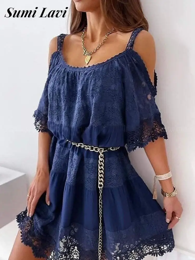 Women Square Collar Off Shoulder Mini Dress Fashion Lace Mesh Splicing Loose Dress Summer Hollow Short Sleeve Solid Short Dress
Women Square Collar Off Shoulder Mini Dress Fashion Lace Mesh Splicing Loose Dress Summer Hollow Short Sleeve Solid Short Dress