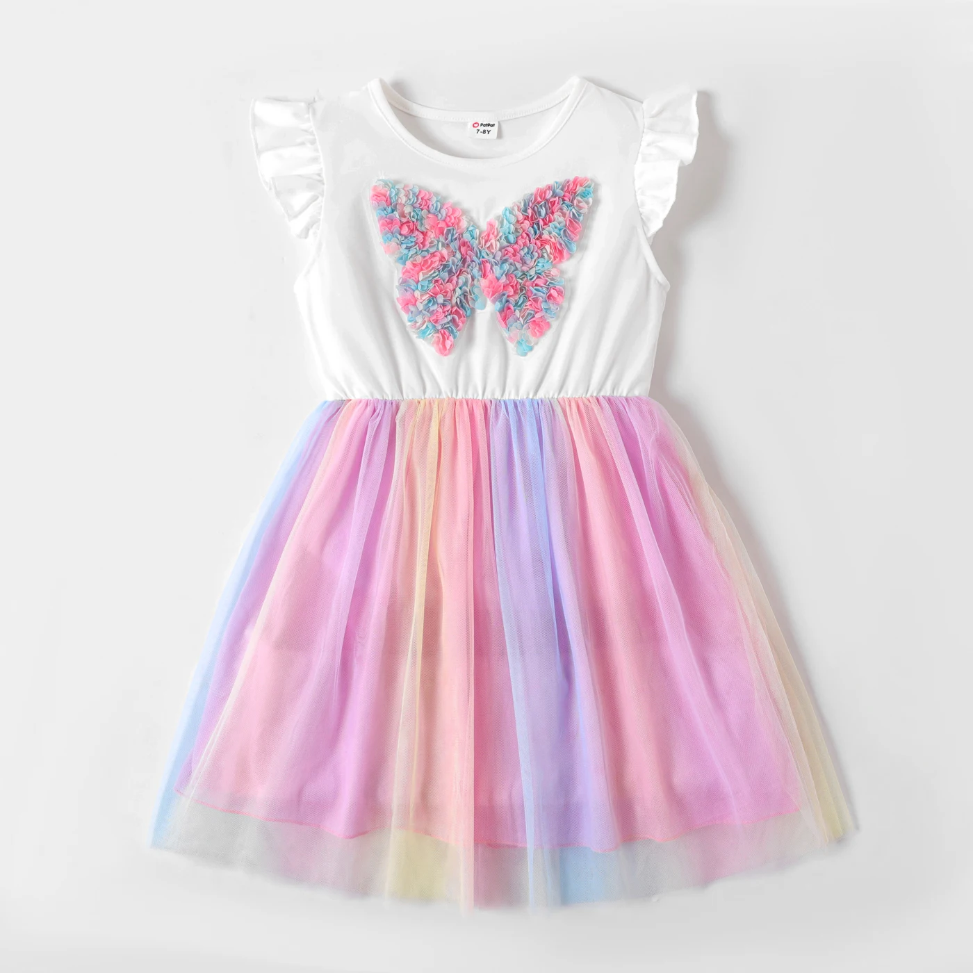 

PatPat Kid Girl 3D Butterfly Applique Flutter-sleeve Mesh Dress