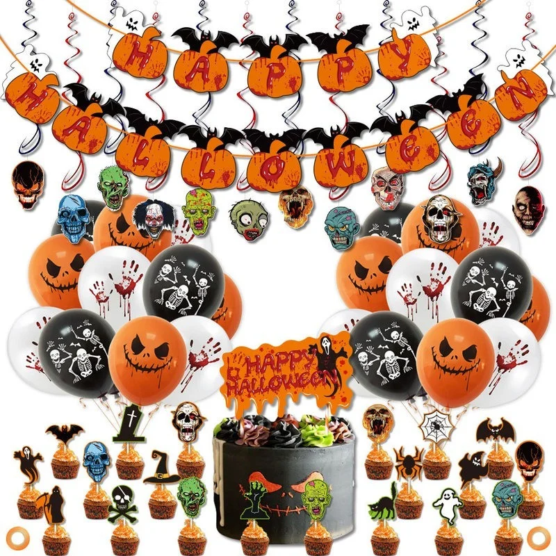 

Halloween Pumpkin Ghost Balloons Bat Spider Witch Monster Head Paper Banner Inflatable Kids Toys Globos Halloween Party Supplies