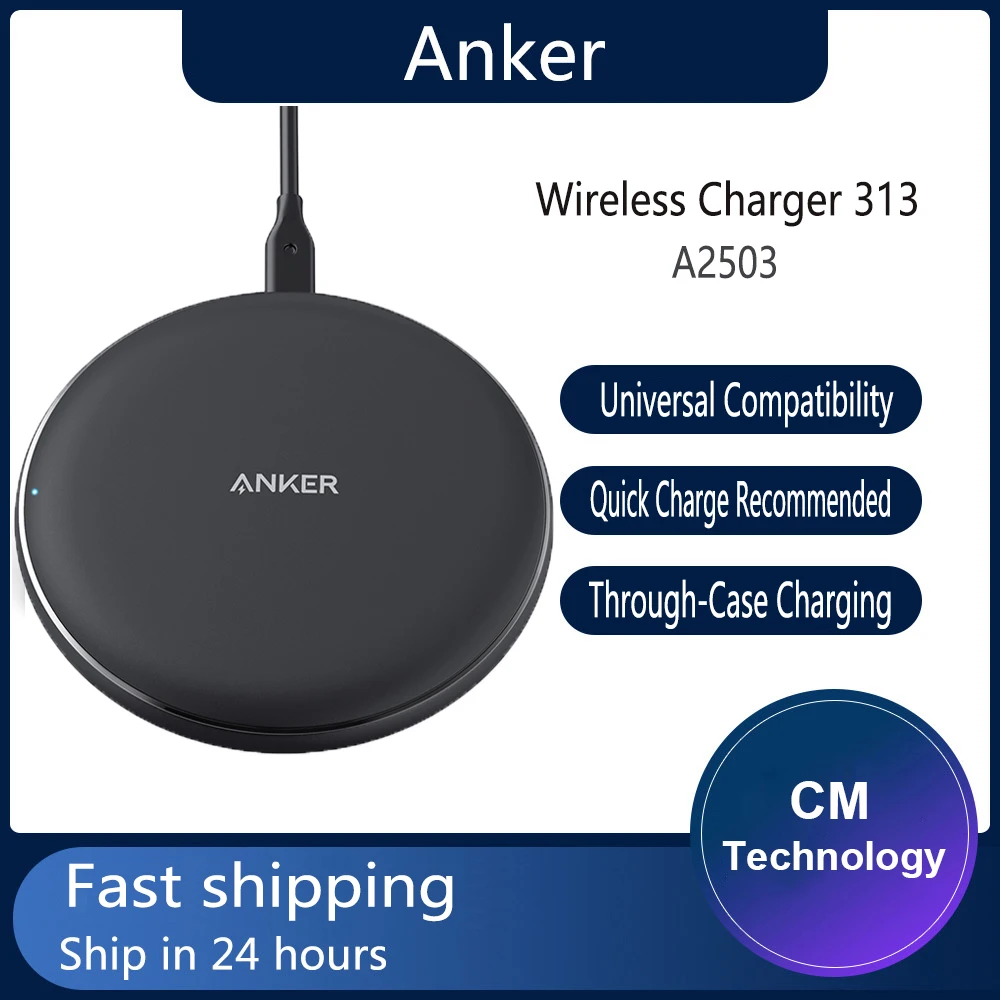 

Anker Wireless Charger 313 PowerWave Pad Qi-Certified 10W Max for iPhone 11 iPhone 14 AirPods Galaxy S20 wireless charging pad