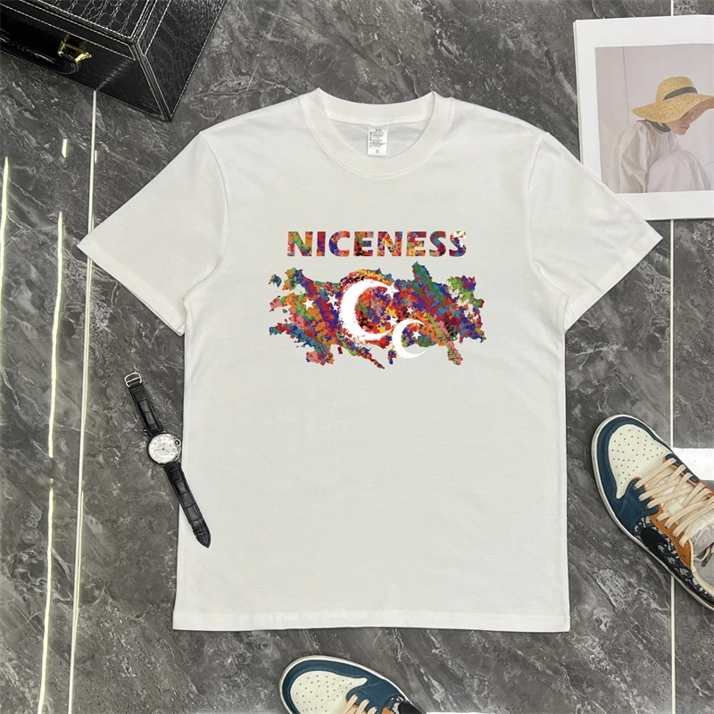Cotton Short-sleeved T-shirt Color Letter Personality Print Casual Top Round Neck Trend All-match Men
Cotton Short-sleeved T-shirt Color Letter Personality Print Casual Top Round Neck Trend All-match Men