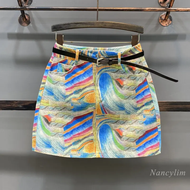 Colorful Printed Pattern High Waist Denim Skirt Women's Summer Younger Fashion Slimming A- Line Sheath Skirts Faldas De Mujer
Colorful Printed Pattern High Waist Denim Skirt Women's Summer Younger Fashion Slimming A- Line Sheath Skirts Faldas De Mujer