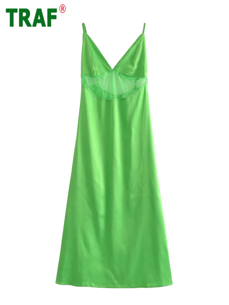 TRAF Green Lace Long Dress Women Satin Slip Dress Woman Summer Sexy Backless Midi Dresses Ladies Evening Party Woman Dresses
TRAF Green Lace Long Dress Women Satin Slip Dress Woman Summer Sexy Backless Midi Dresses Ladies Evening Party Woman Dresses