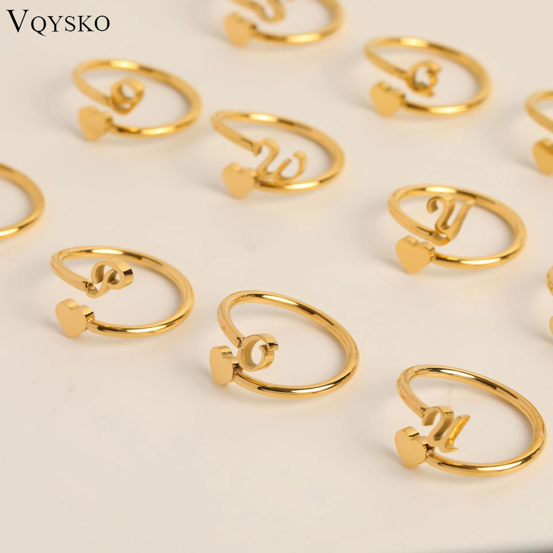 

VQYSKO Personalized Open Heart Custom Initials Love Ring Adjustable Thin Perfect Mothers Cute Anniversary Gift Tiny Jewelry