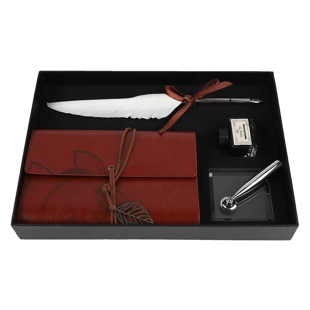 Retro Leather Notebook + Fountain Pen Feather Dip Pen Ink Bottle Set Stationery Gift Box White Notebook
Retro Leather Notebook + Fountain Pen Feather Dip Pen Ink Bottle Set Stationery Gift Box White Notebook