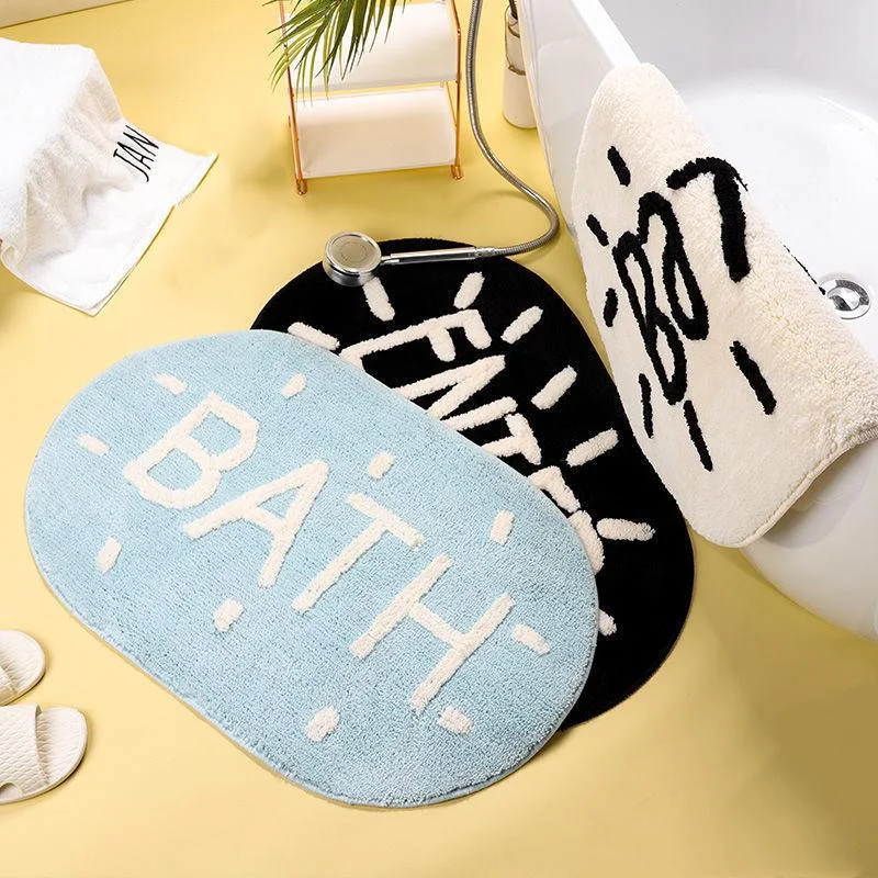 

Modern Simple Household Black And White Letter Oval Carpet Thickened Anti-skid Cashmere Floor Mat Bedroom Bathroom Water Absorb