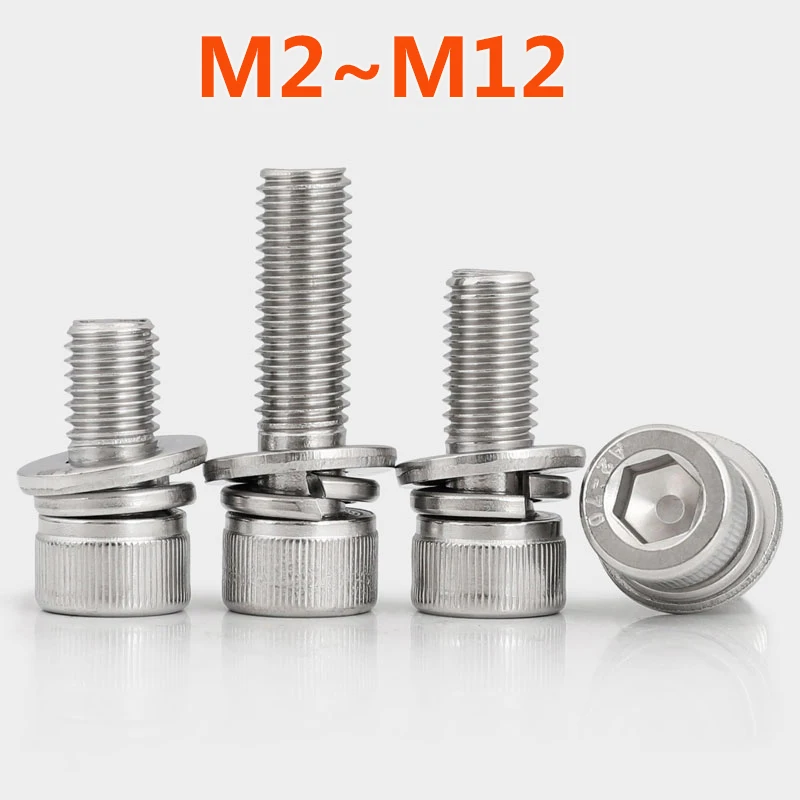 304 Stainless Steel Hexagon Hex Socket Cap Head SEM Screw Flat Washer Spring Gasket Assemble Bolt M2 M2.5 M3 M4 M5 M6 M8 M10 M12
304 Stainless Steel Hexagon Hex Socket Cap Head SEM Screw Flat Washer Spring Gasket Assemble Bolt M2 M2.5 M3 M4 M5 M6 M8 M10 M12