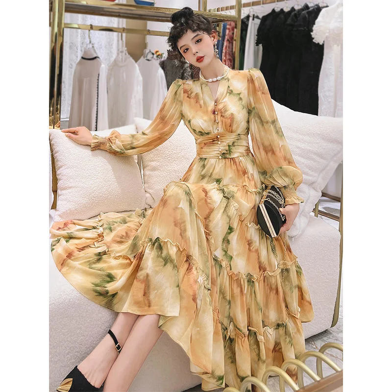 French High-grade Chiffon Dress 2022 Spring New Broken Flower Retro Platycodon Grandiflorum Close Waist Oodji Vfemage Vintage
French High-grade Chiffon Dress 2022 Spring New Broken Flower Retro Platycodon Grandiflorum Close Waist Oodji Vfemage Vintage
