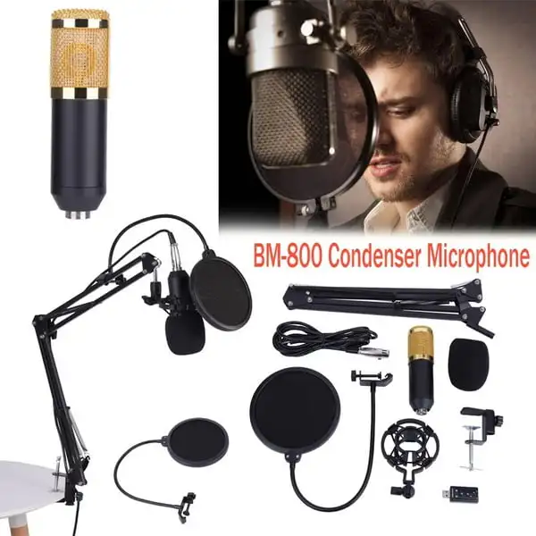 -BM800 Studio Condenser Microphone Set- Desktop USB Condenser Microphone Arm Stand Recording Podcasting Gaming Streaming
-BM800 Studio Condenser Microphone Set- Desktop USB Condenser Microphone Arm Stand Recording Podcasting Gaming Streaming