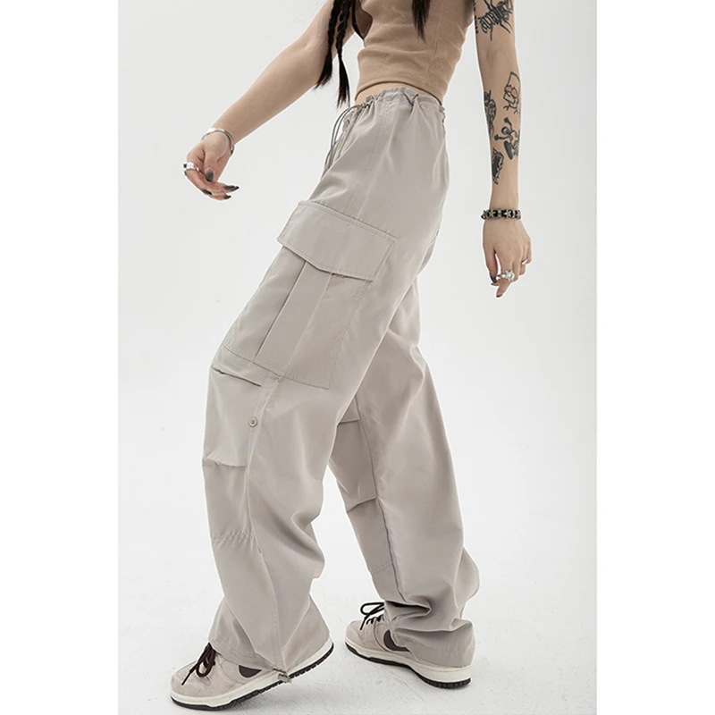 Women Grey Vintage Baggy Cargo Wide Leg Pants Fashion Pocket Drawstring High Waist Straight Pants Street Mopping Trouser Ladies
Women Grey Vintage Baggy Cargo Wide Leg Pants Fashion Pocket Drawstring High Waist Straight Pants Street Mopping Trouser Ladies