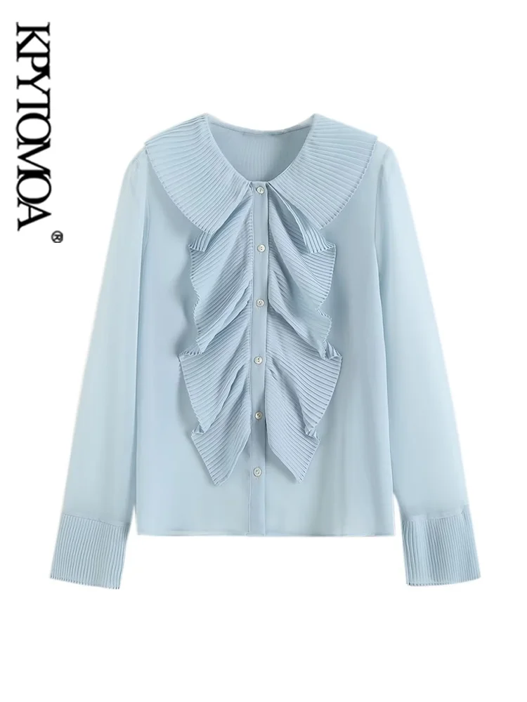 KPYTOMOA Women Fashion With Ruffles Semi-sheer Blouses Vintage Long Sleeve Button-up Female Shirts Blusas Chic Tops 
KPYTOMOA Women Fashion With Ruffles Semi-sheer Blouses Vintage Long Sleeve Button-up Female Shirts Blusas Chic Tops