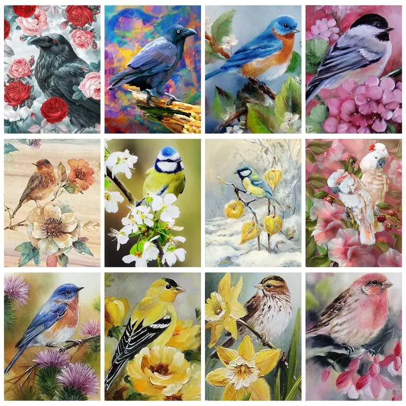 

CHENISTORY Decorative Painting By Numbers Birds And Flowers For Adults Home Decors Diy Gift On Canvas Picture Coloring Artwork