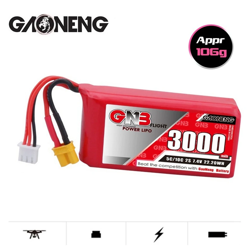 Передатчик GAONENG GNB 2S, 3000 мАч, 7,4 В, 5C/10C, перемычка T16 с разъемом XT30 для пульта дистанционного управления, литиевая батарея большой емкости
Передатчик GAONENG GNB 2S, 3000 мАч, 7,4 В, 5C/10C, перемычка T16 с разъемом XT30 для пульта дистанционного управления, литиевая батарея большой емкости