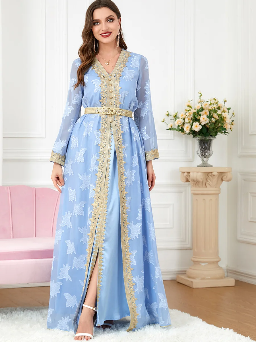 

TOLEEN Two Piece Sets Women Elegant Maxi Dresses 2023 Luxury V-Neck Long Sleeve Abaya Muslim Turkish Evening Party Robe Vestidos